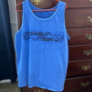 Blue Tank Top with Black Tribal Design XL